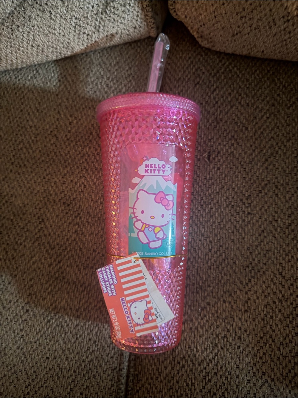 Sanrio Hello Kitty Hot Pink Textured Reusable Cup with Straw